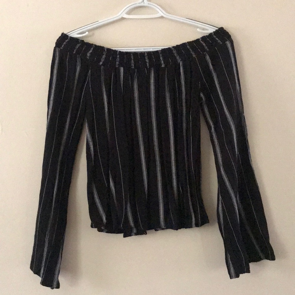 Black and White Stripped Off-Shoulder Top